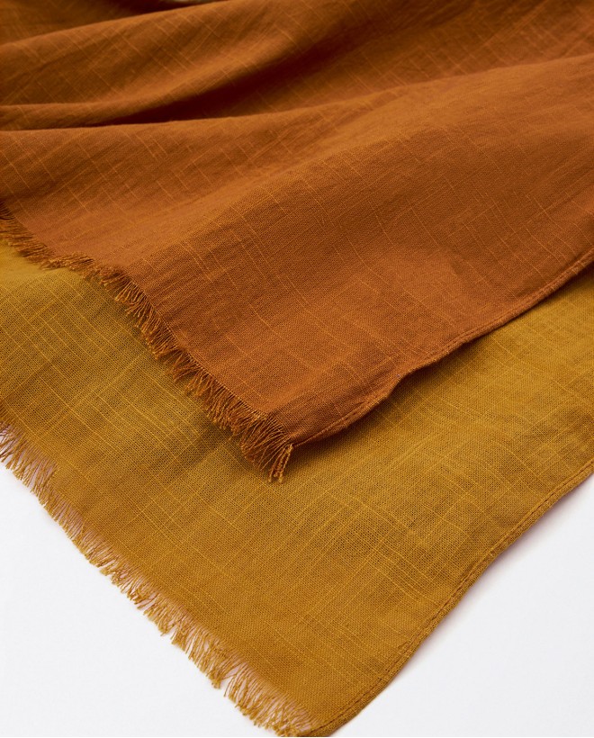 Fringed degraded sarong scarf with bangs Tobacco