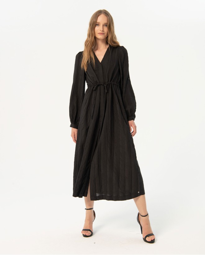 Long wide textured dress Black