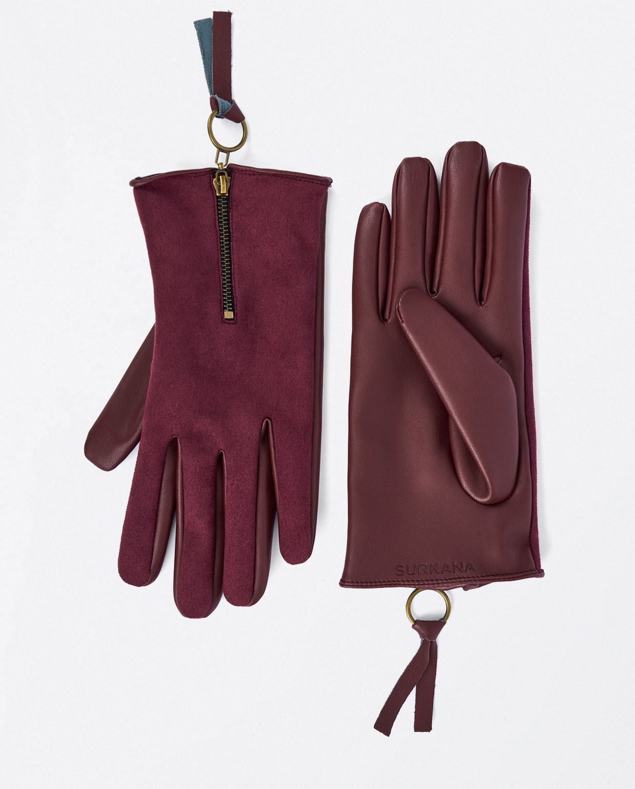 Gants combinés avec fermeture éclair Grenat