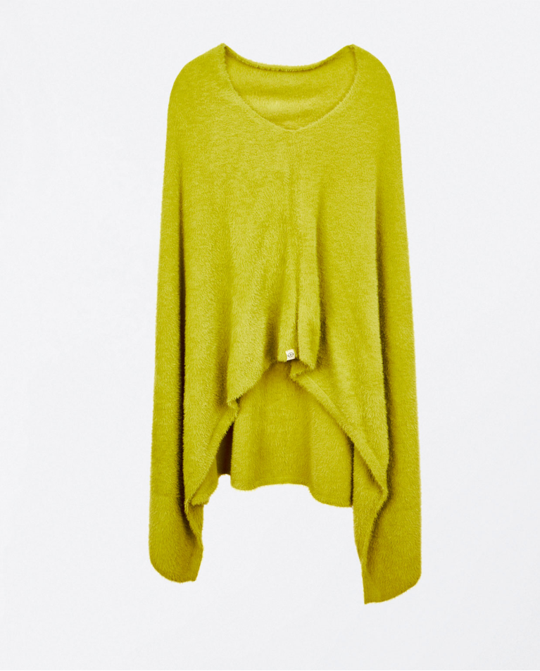 Poncho liso de punto con pelo Verde