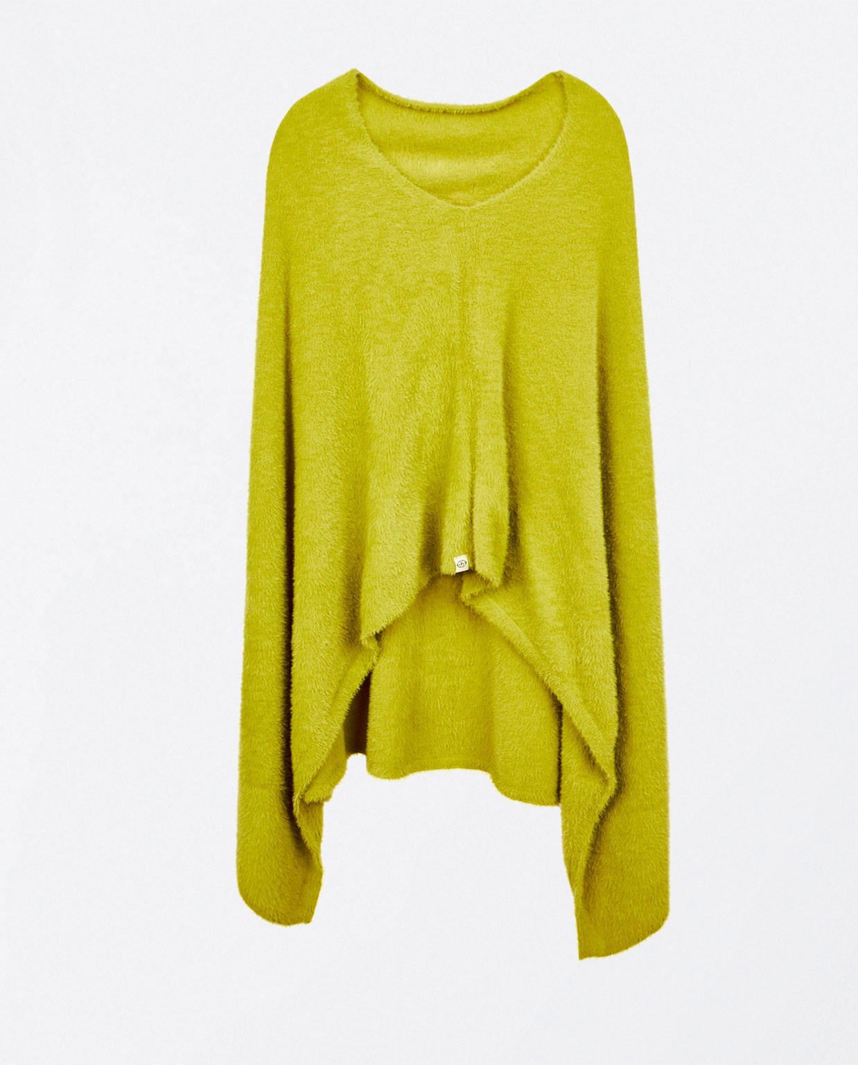 Plain knitted poncho with pile Green