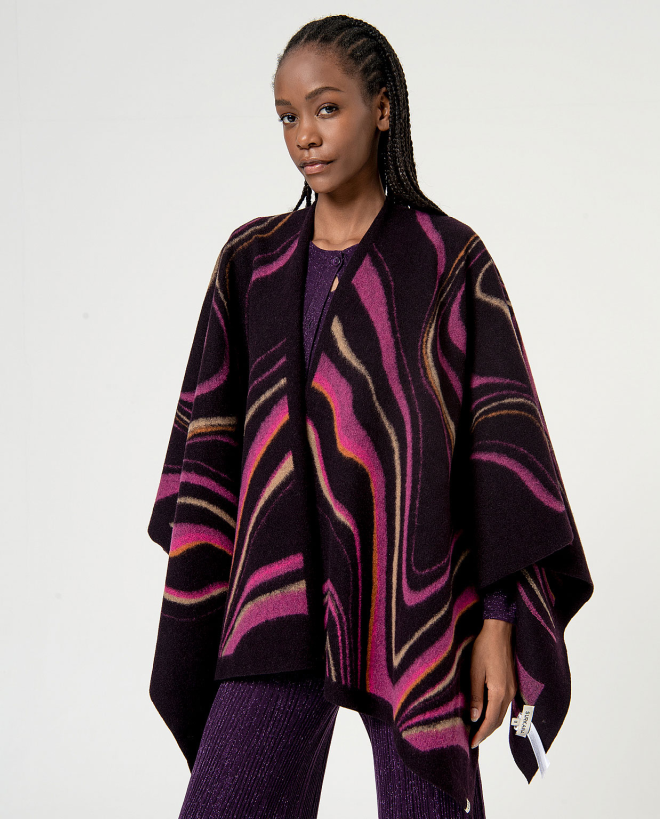 Poncho ouvert imprimé vagues Violet