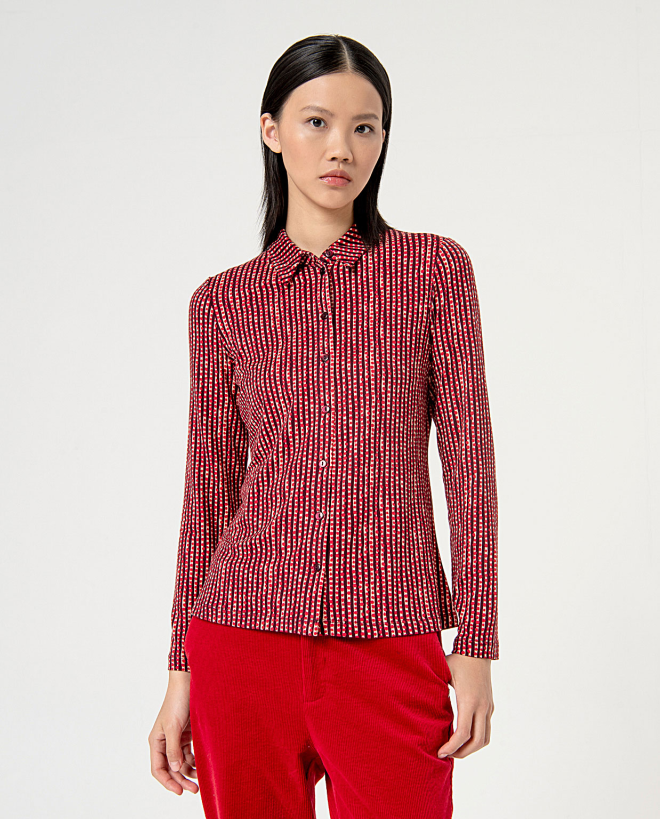 Printed elastic fitted shirt Red