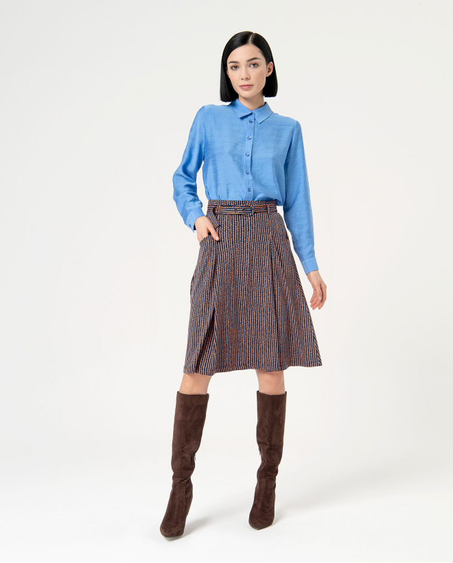 Patterned pleated flowing skirt Blue