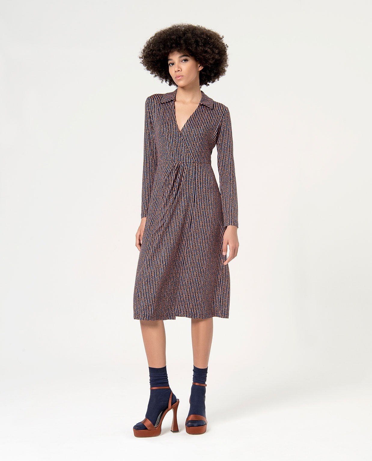 Printed flowing midi dress Blue