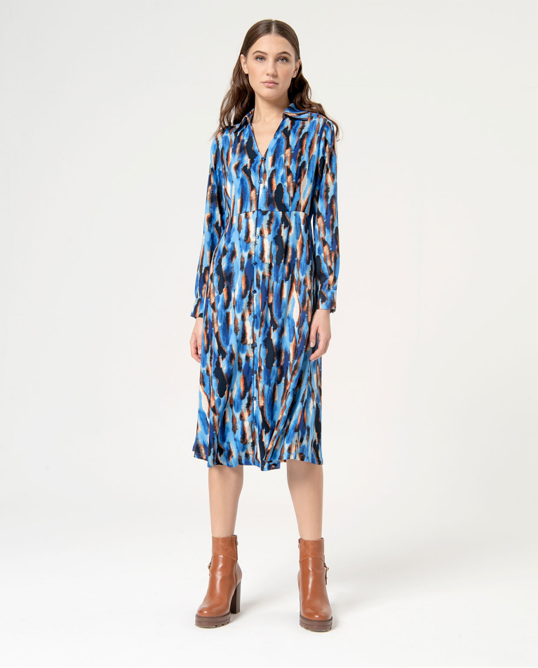 Printed midi shirt dress Blue