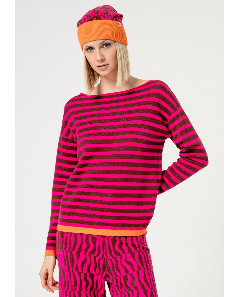 Pull jacquard rayé Fushia