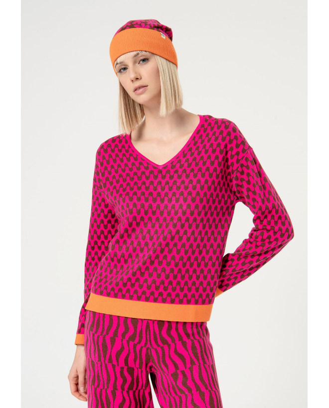 Geometric jacquard sweater Fuchsia