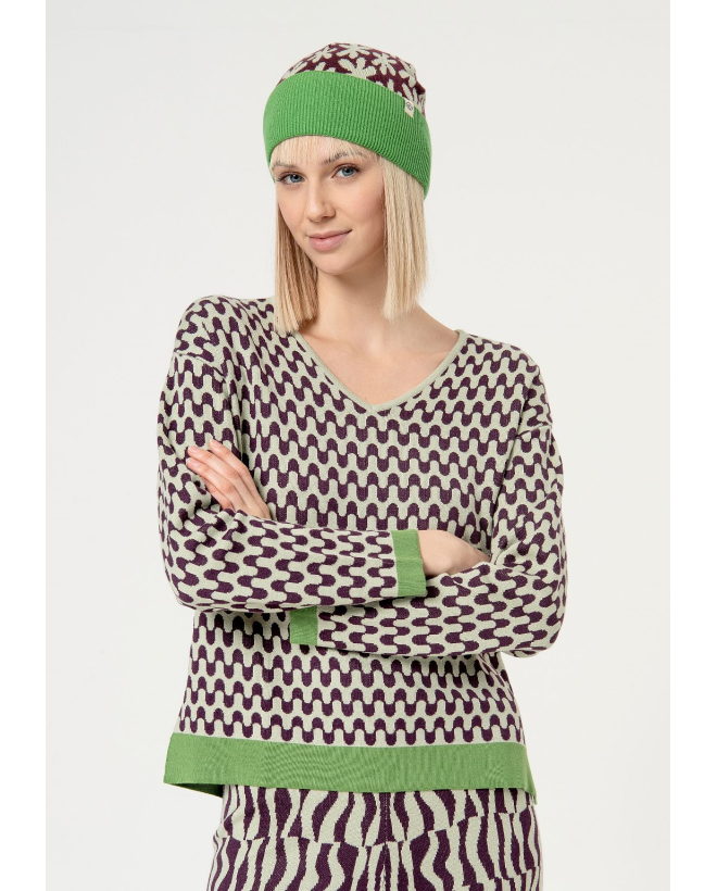 Geometric jacquard sweater Acid green