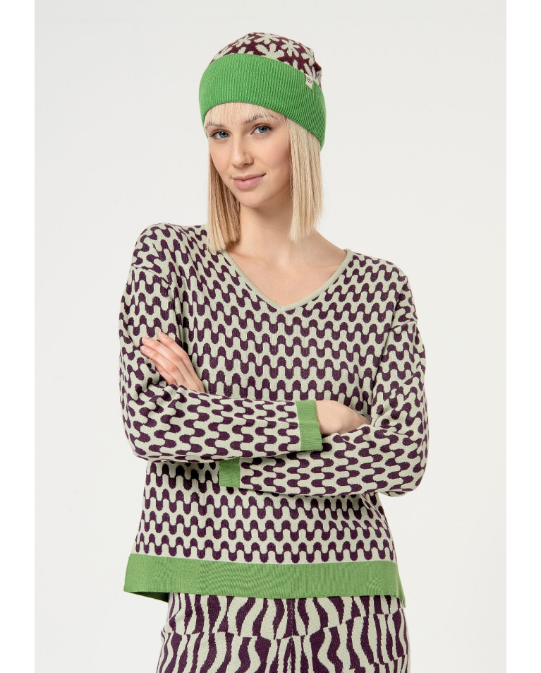 Geometric jacquard sweater Acid green