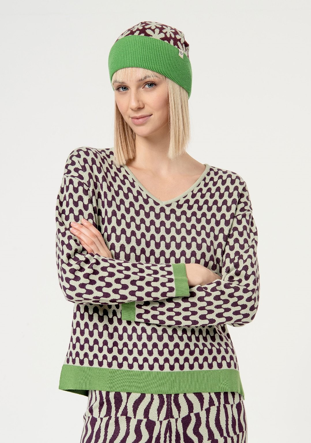 Pull jacquard géométrique Vert acide