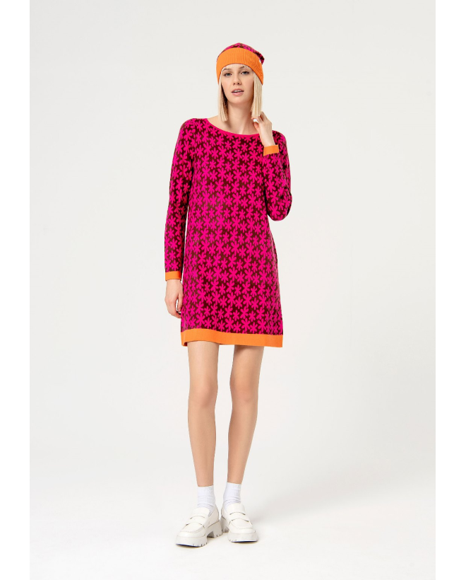 Printed stretch jacquard stretch dress Fuchsia