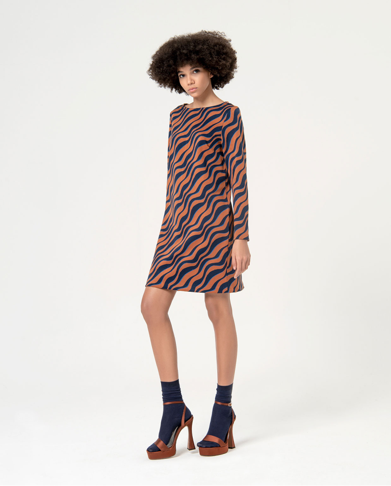 Straight and elastic jacquard dress Brown