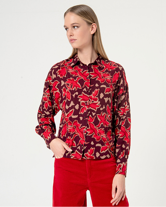 Printed bat sleeve shirt Maroon