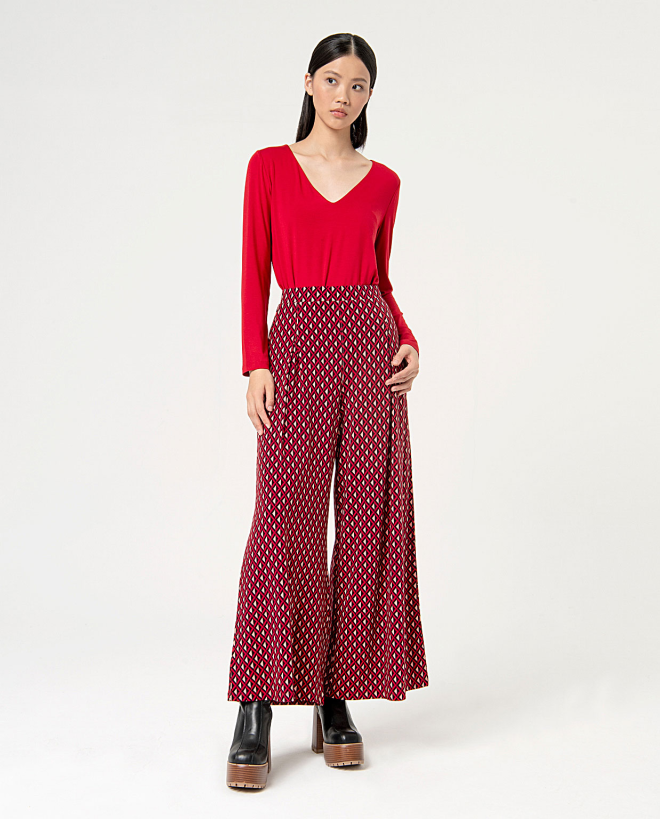 Printed wide leg elastic pants Red