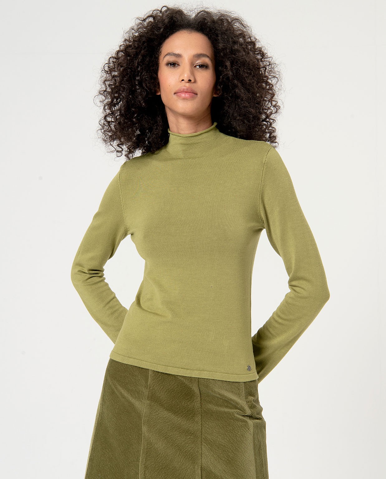 Plain perkins collar knitted sweater Khaki