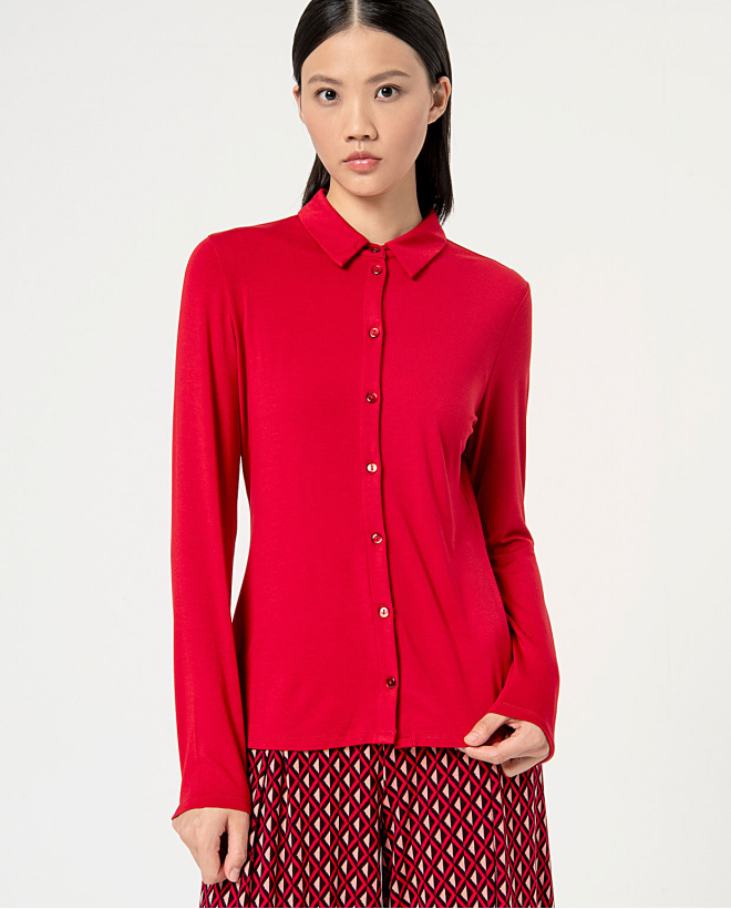 Smooth long sleeve elastic shirt Red