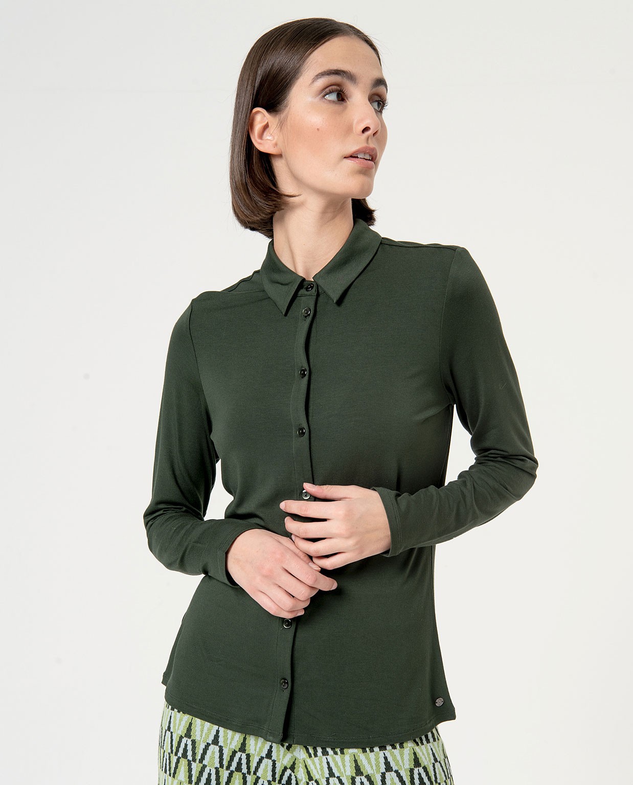 Chemise lisse à manches longues et élastiques Vert