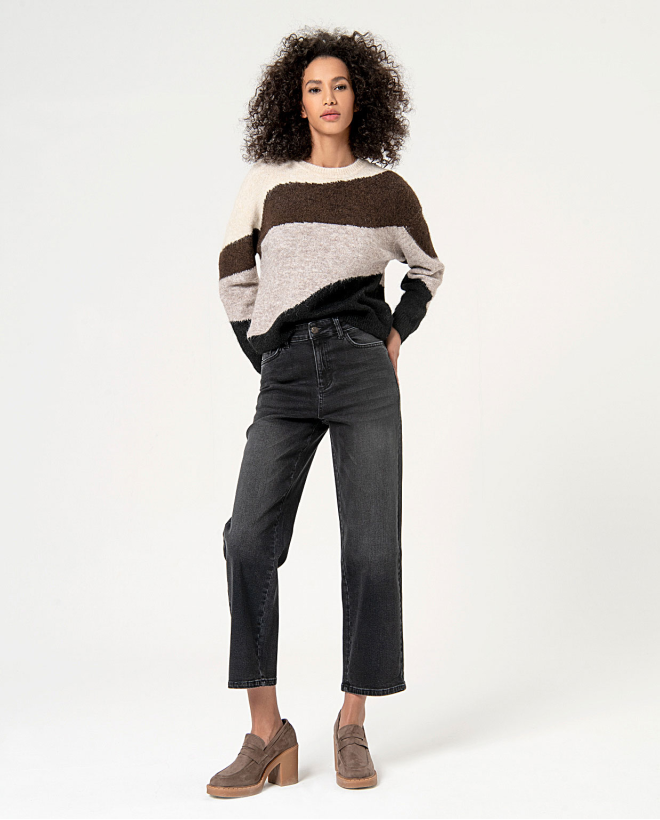 Jean cropped stretch uni Noir