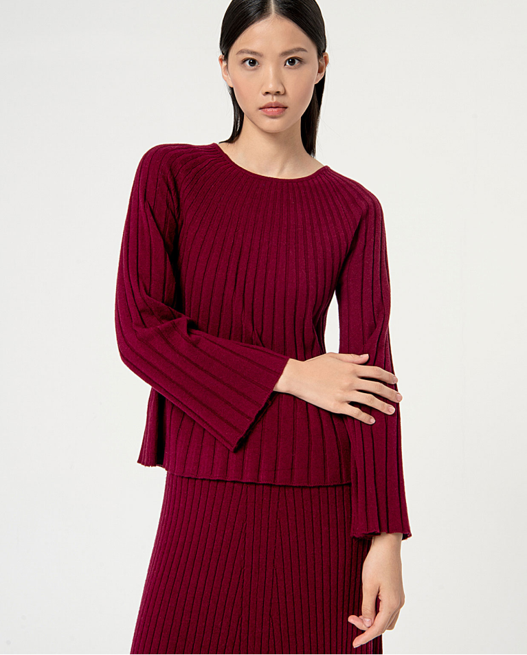 Plain ribbed ribbed pullover Bourdeaux