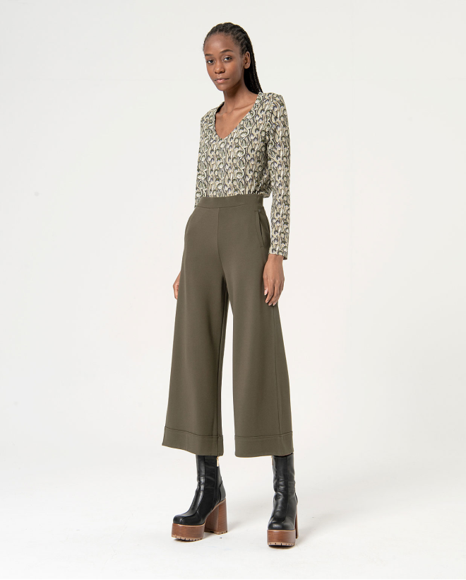 Pantalon croisé élastique uni Khaki