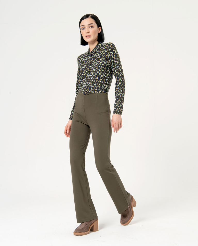 Pantalon flare extensible Khaki