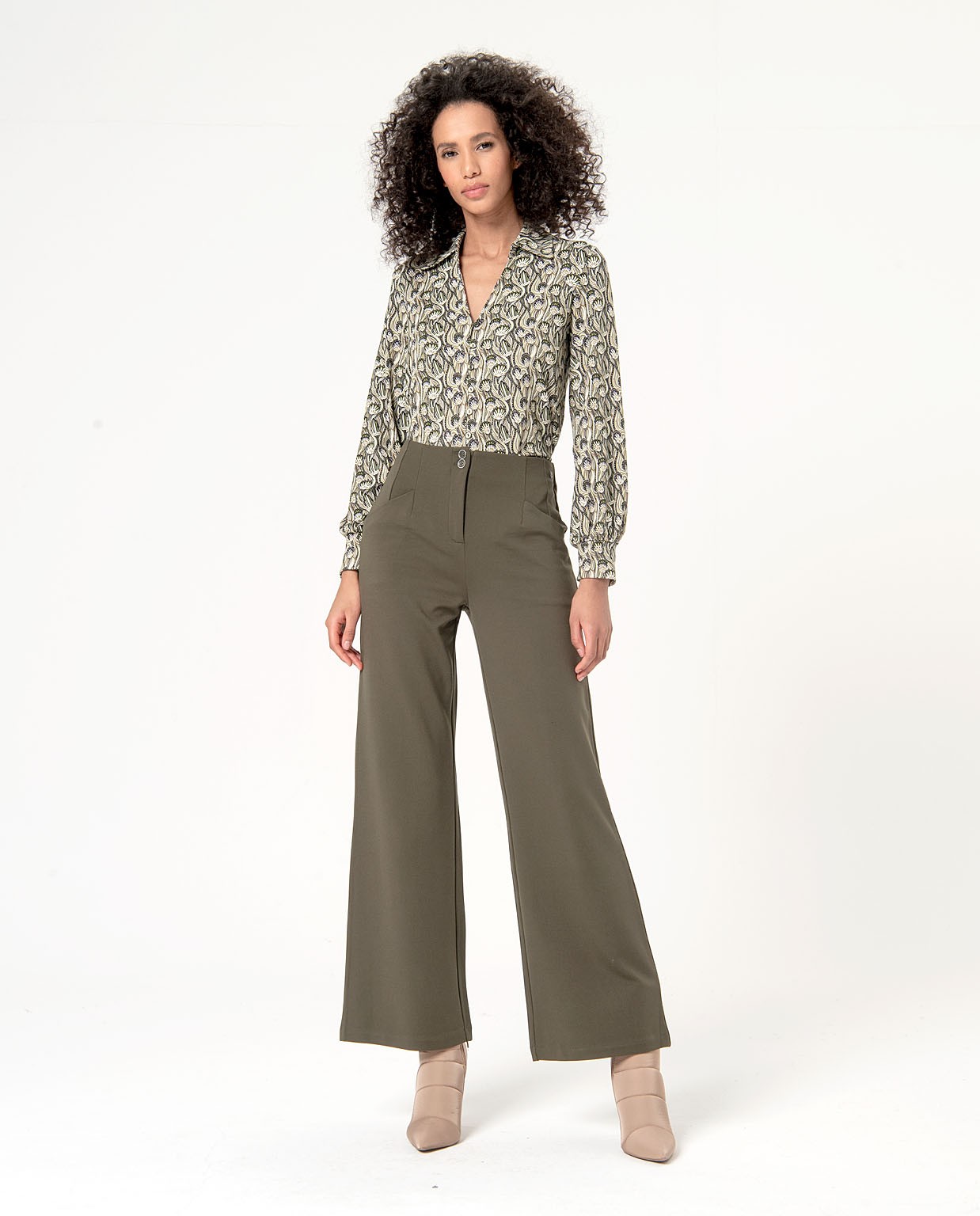 Pantalon croisé droit lisse Khaki