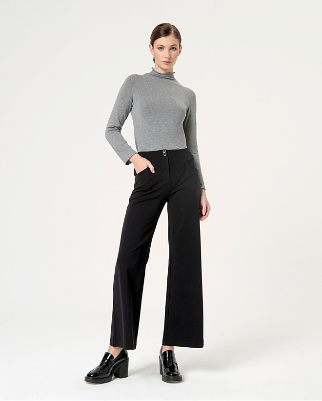 Pantalon croisé droit lisse Noir