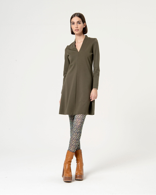 Straight and short elastic dress Khaki