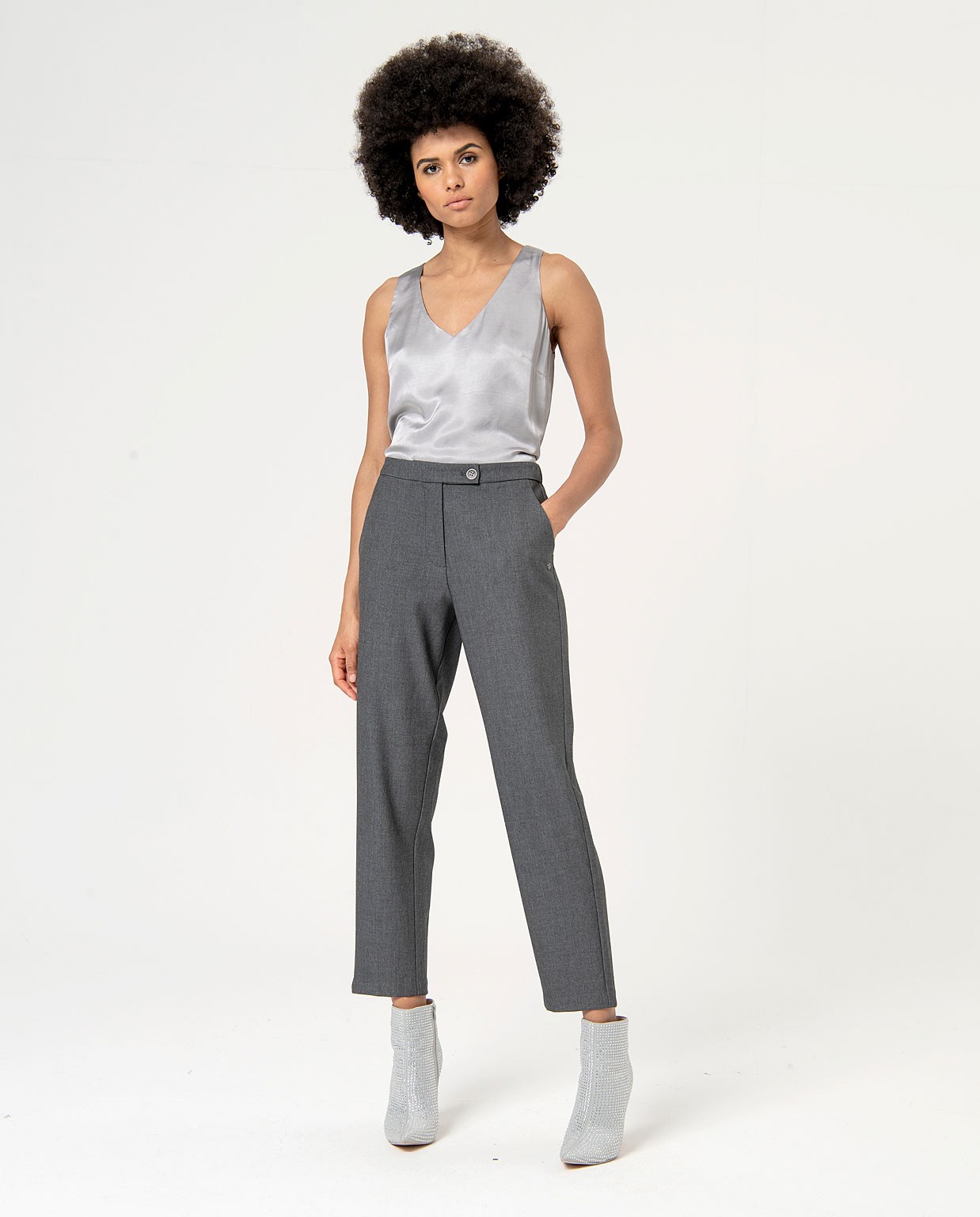 Pantalon droit uni Gris