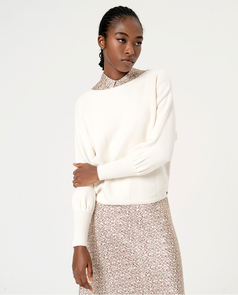 Plain puff sleeve sweater Ecru