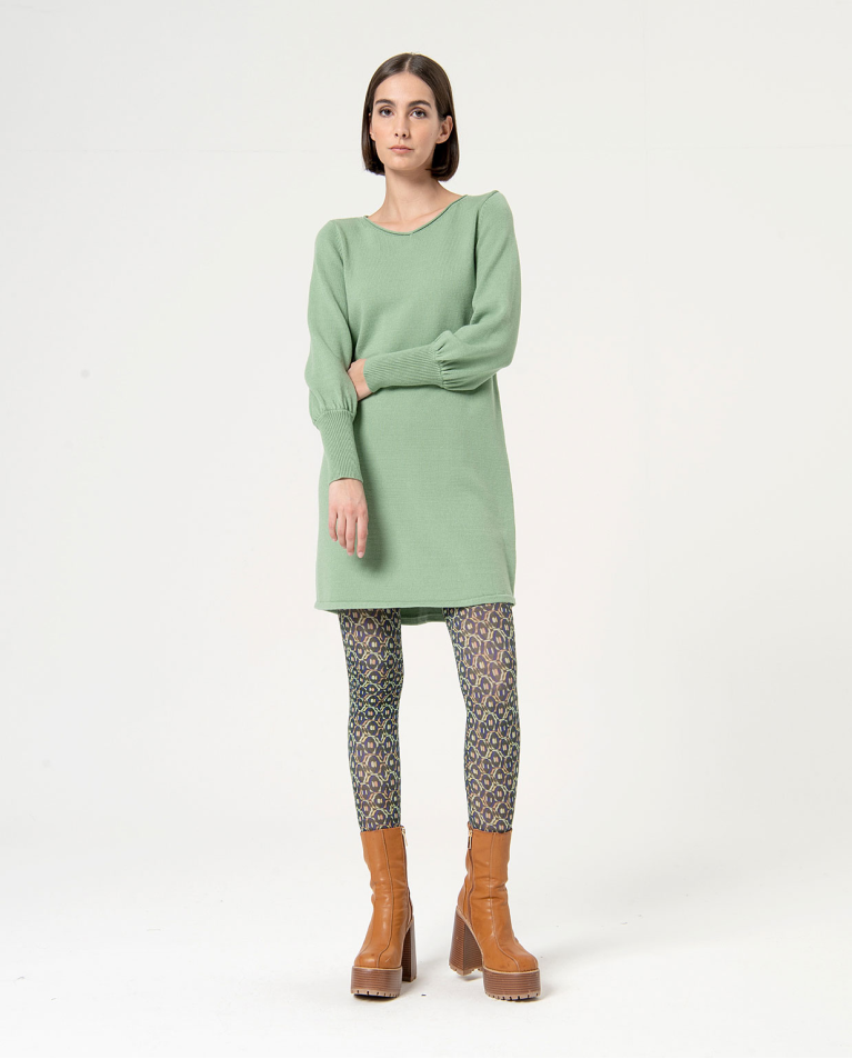 Robe droite unie en tricot Vert