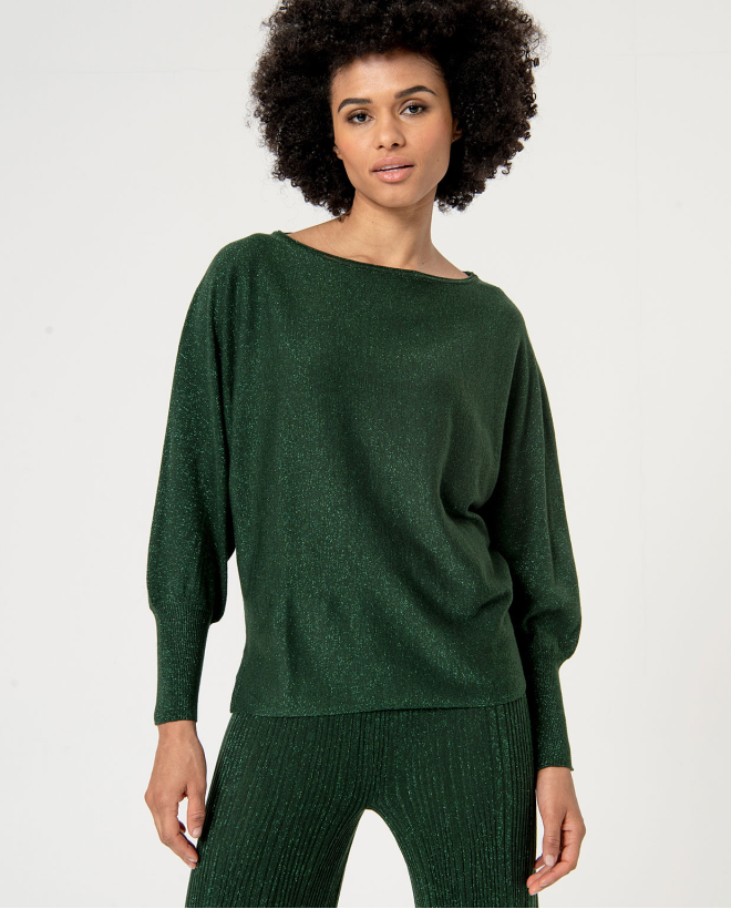 Pull uni en maille métallique Vert