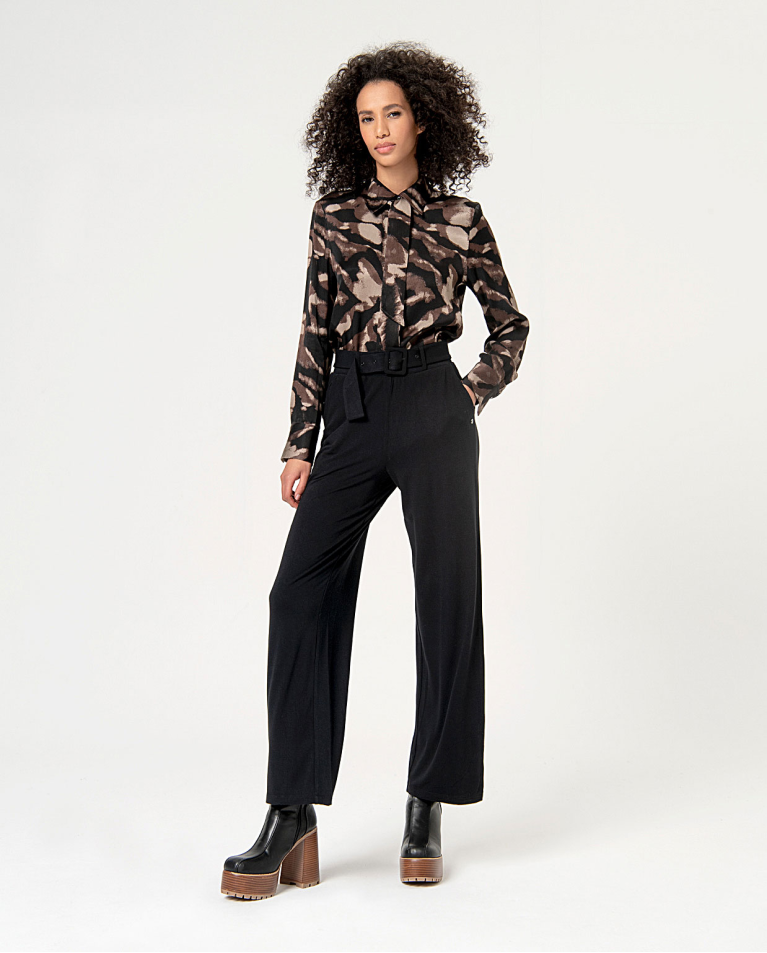 Pantalon élastique uni en viscose Noir