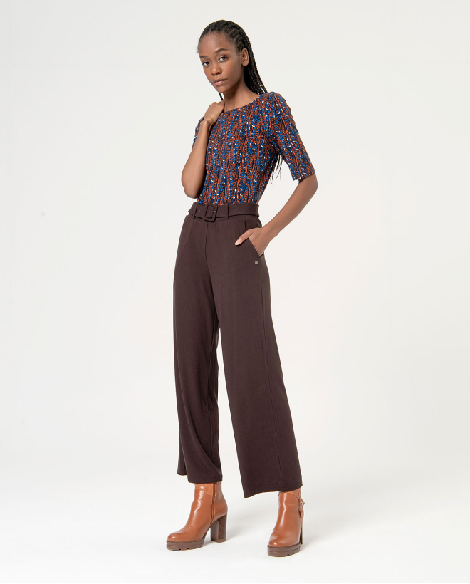 Pantalon élastique uni en viscose Chocolat