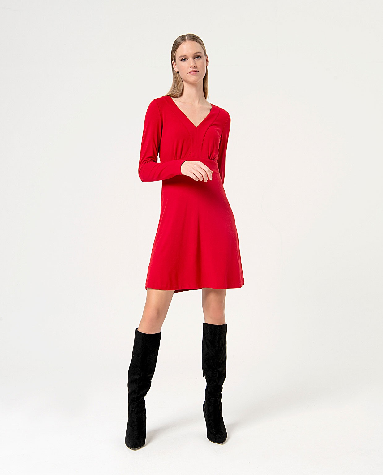 Robe courte lisse en viscose extensible Rouge