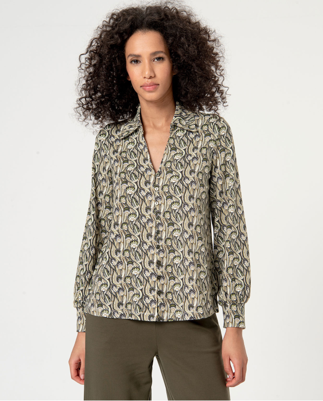 Printed straight and elastic shirt Green