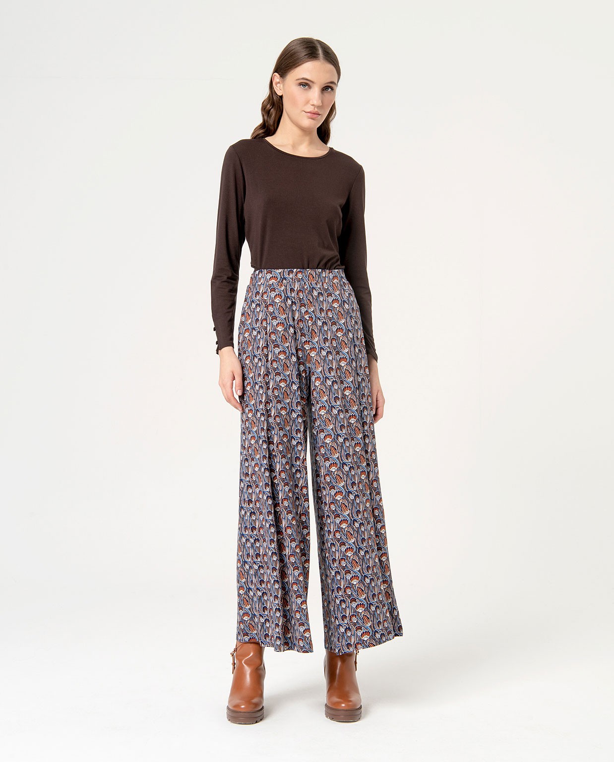 Printed wide leg pants Blue