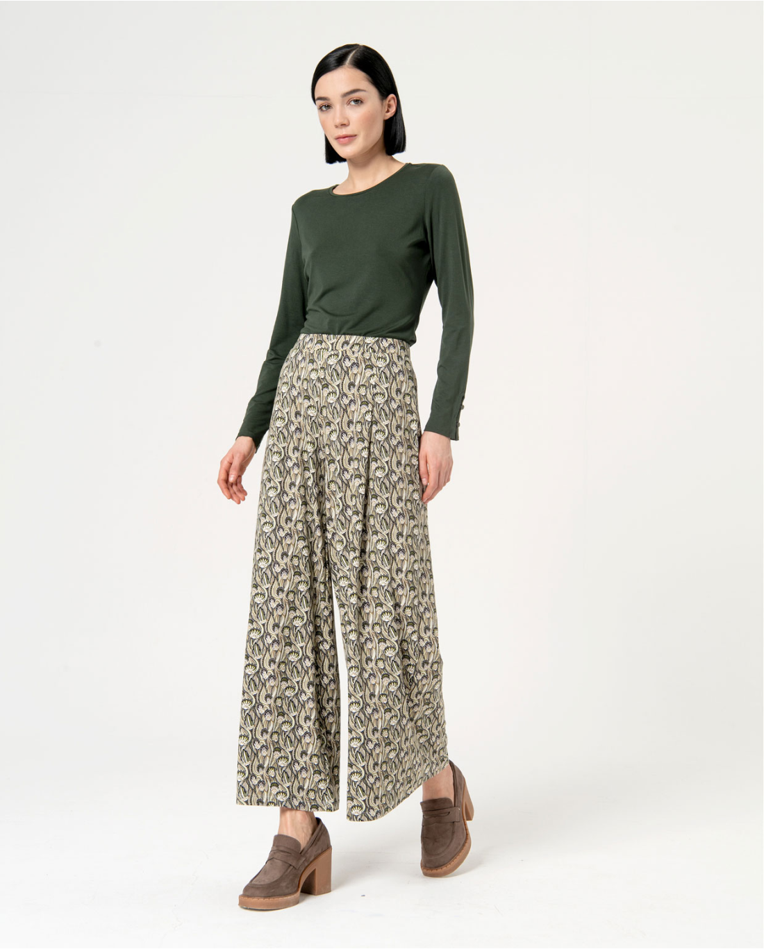 Printed wide leg pants Green women Surkana