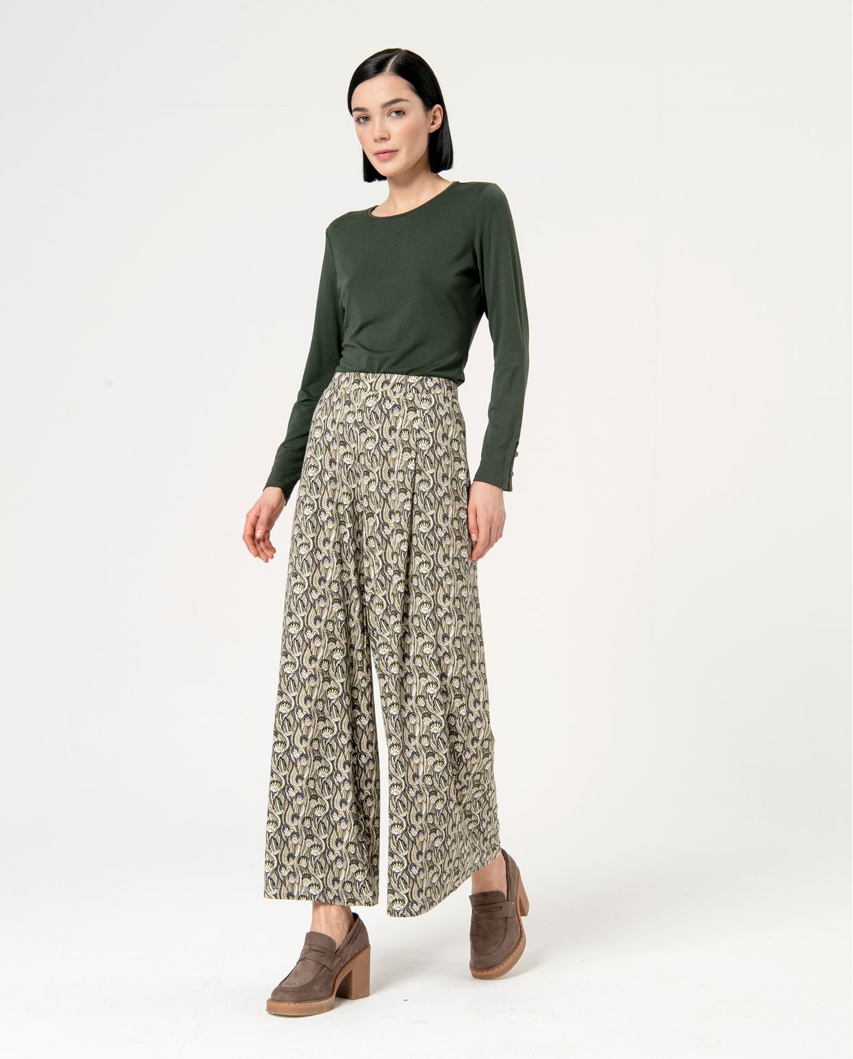 Pantalón wide leg estampado Verde