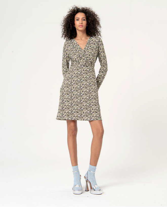 Stretch short cross and print dress Green