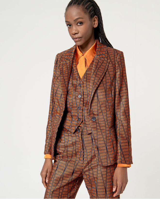 Blazer elástica forrada estampada Naranja