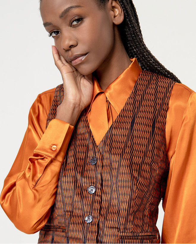 Gilet de tailleur satiné et imprimé Orange