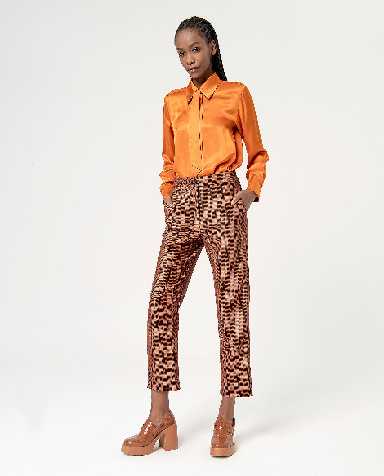 Pantalon droit élastique imprimé Orange