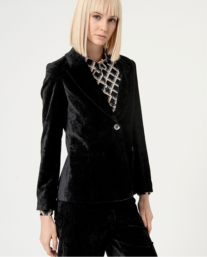 Blazer elástica de terciopelo lisa Negro