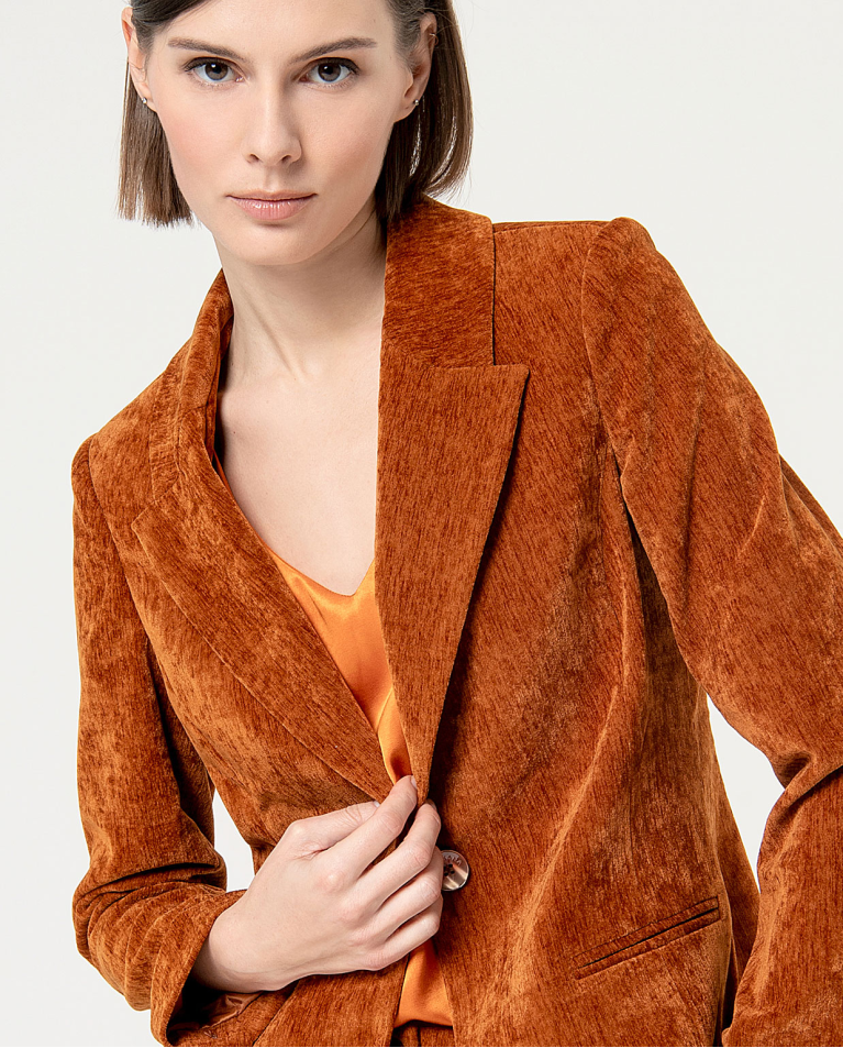 Blazer élastique uni en velours Orange