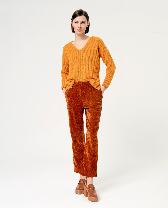 Pantalon droit en velours lisse Orange