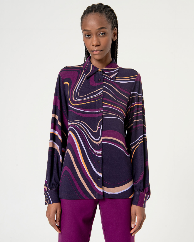 Chemise stretch imprimée à manches longues Violet