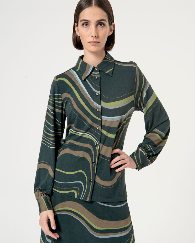 Printed Long Sleeve Stretch Shirt Green