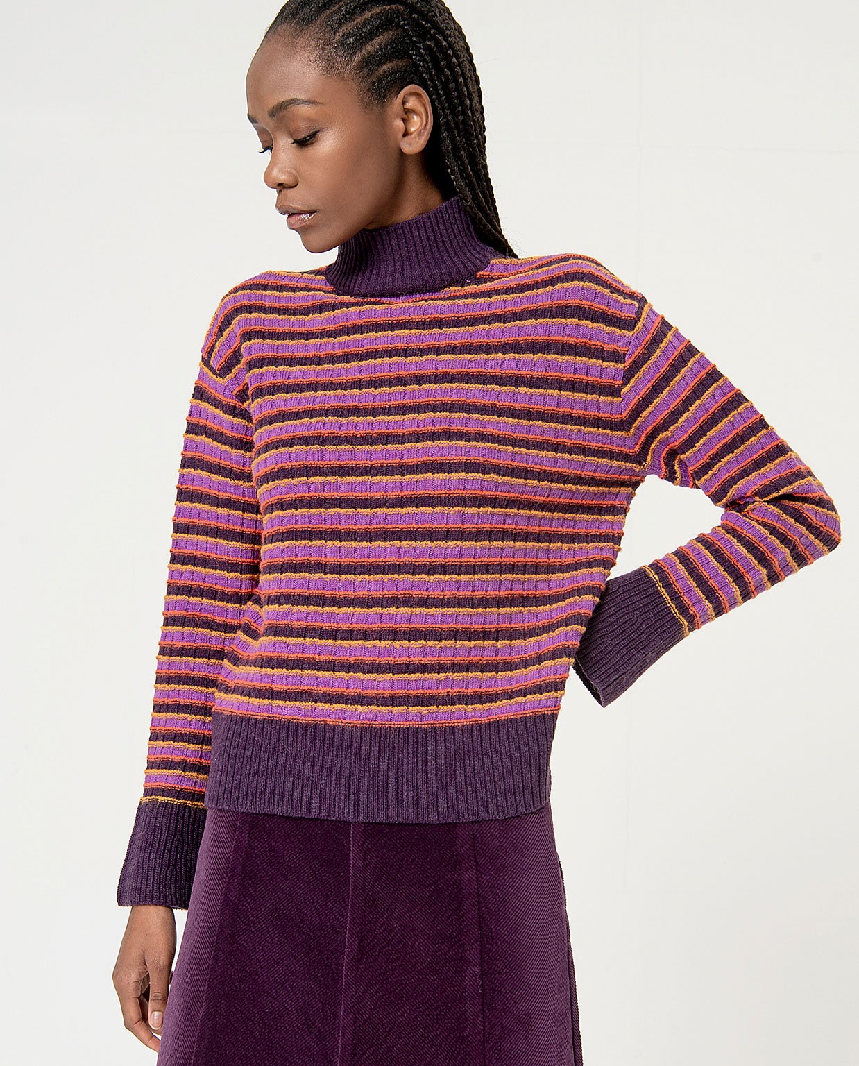 Pull en laine structuré rayé Violet